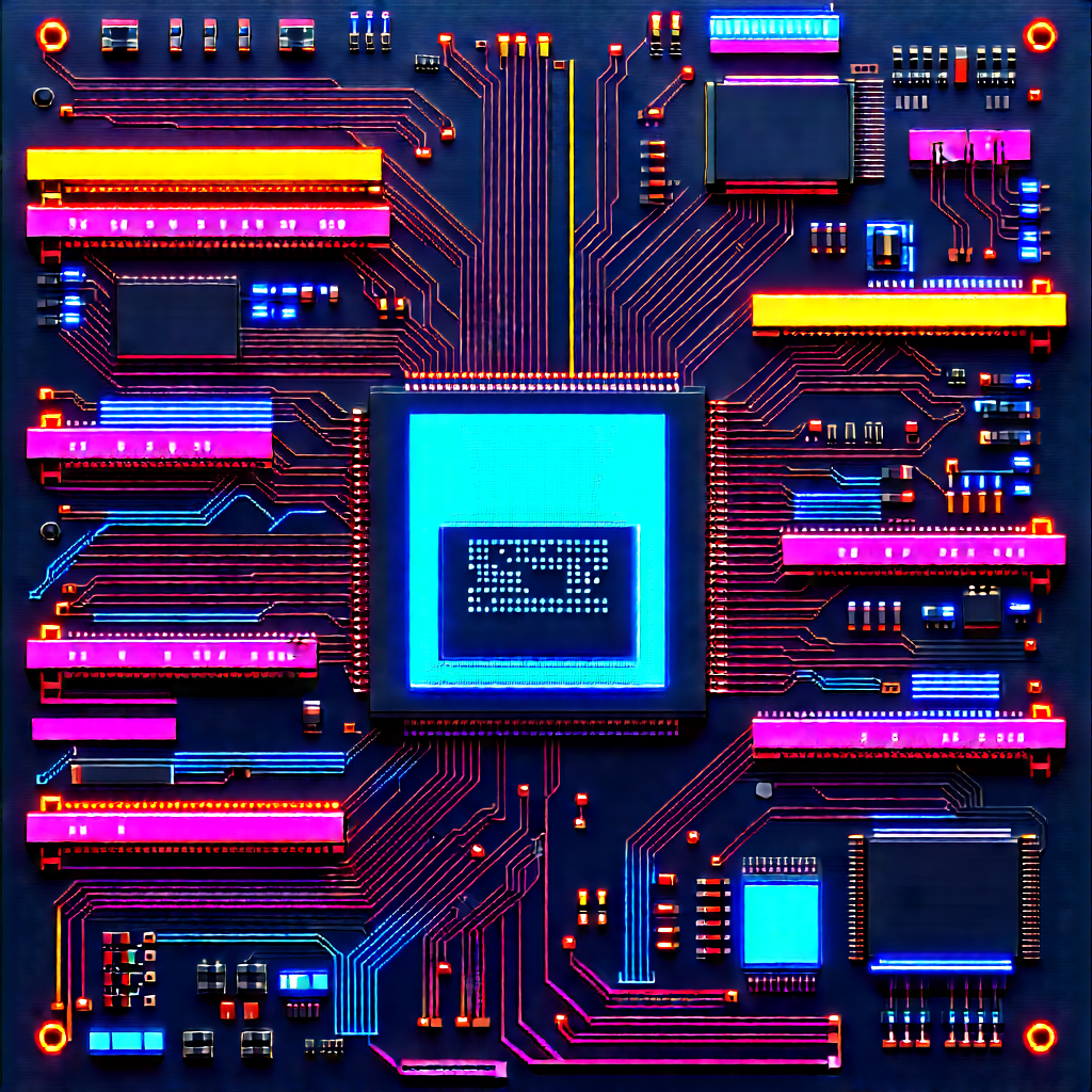 Circuit board with neon accents