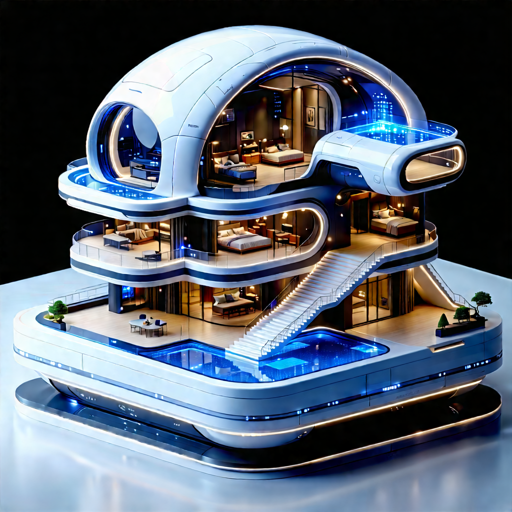 (futuristic:1.27) Smart Home With Futuristic, Multi-level