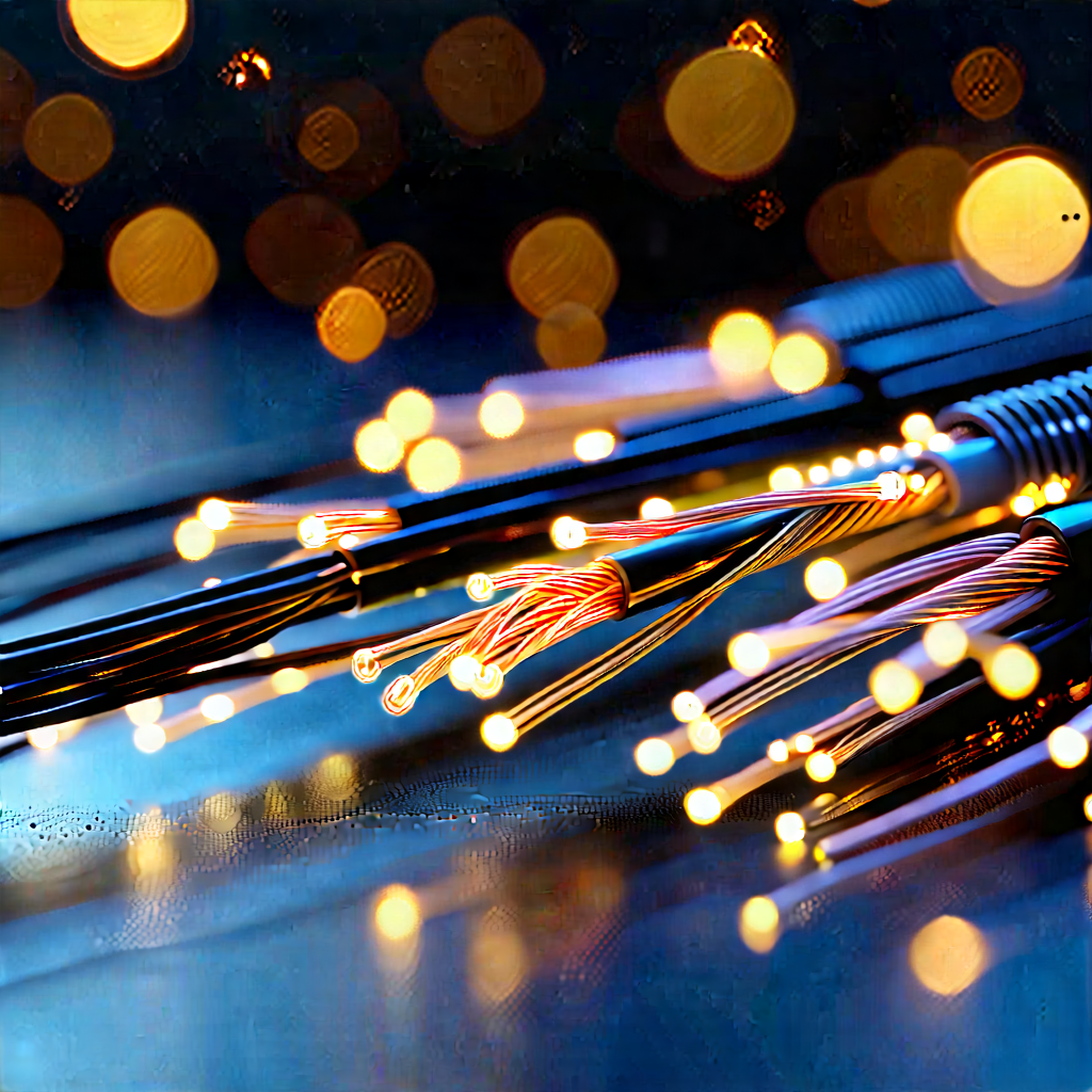 Close-up Of Fiber Optic Cables With Close-up Bunch