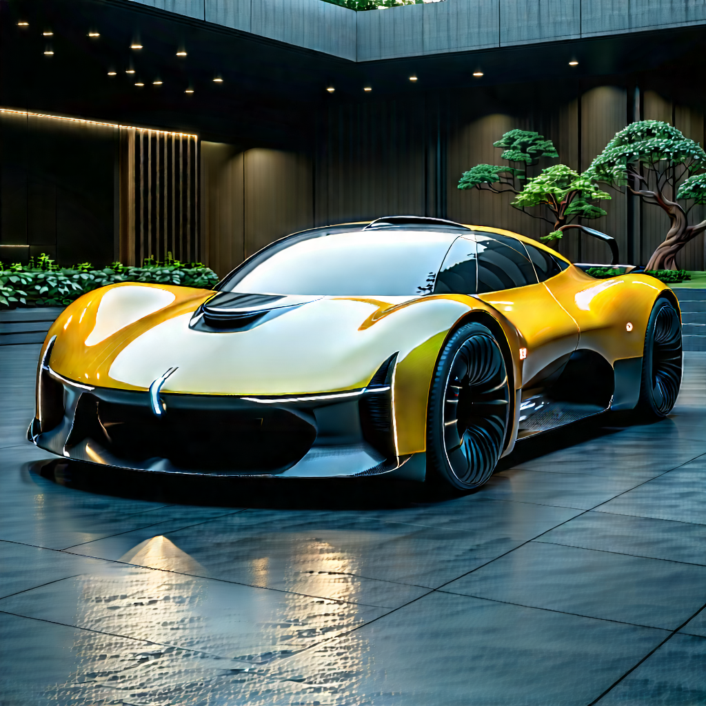 Innovative Electric Vehicle (design:1.48) With Futuristic Yellow