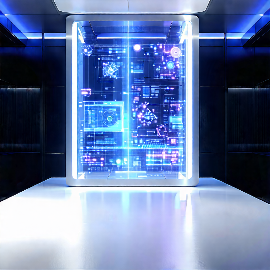 Futuristic Tech Startup Office With Large, Blue,