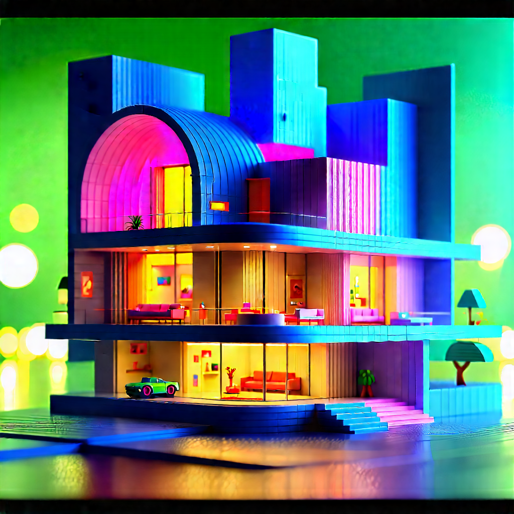 Futuristic Smart Home With Large, Colorful,