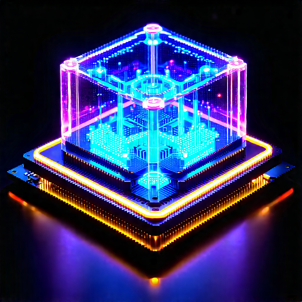 Quantum Computer With Neon Accents With Blue Yellow