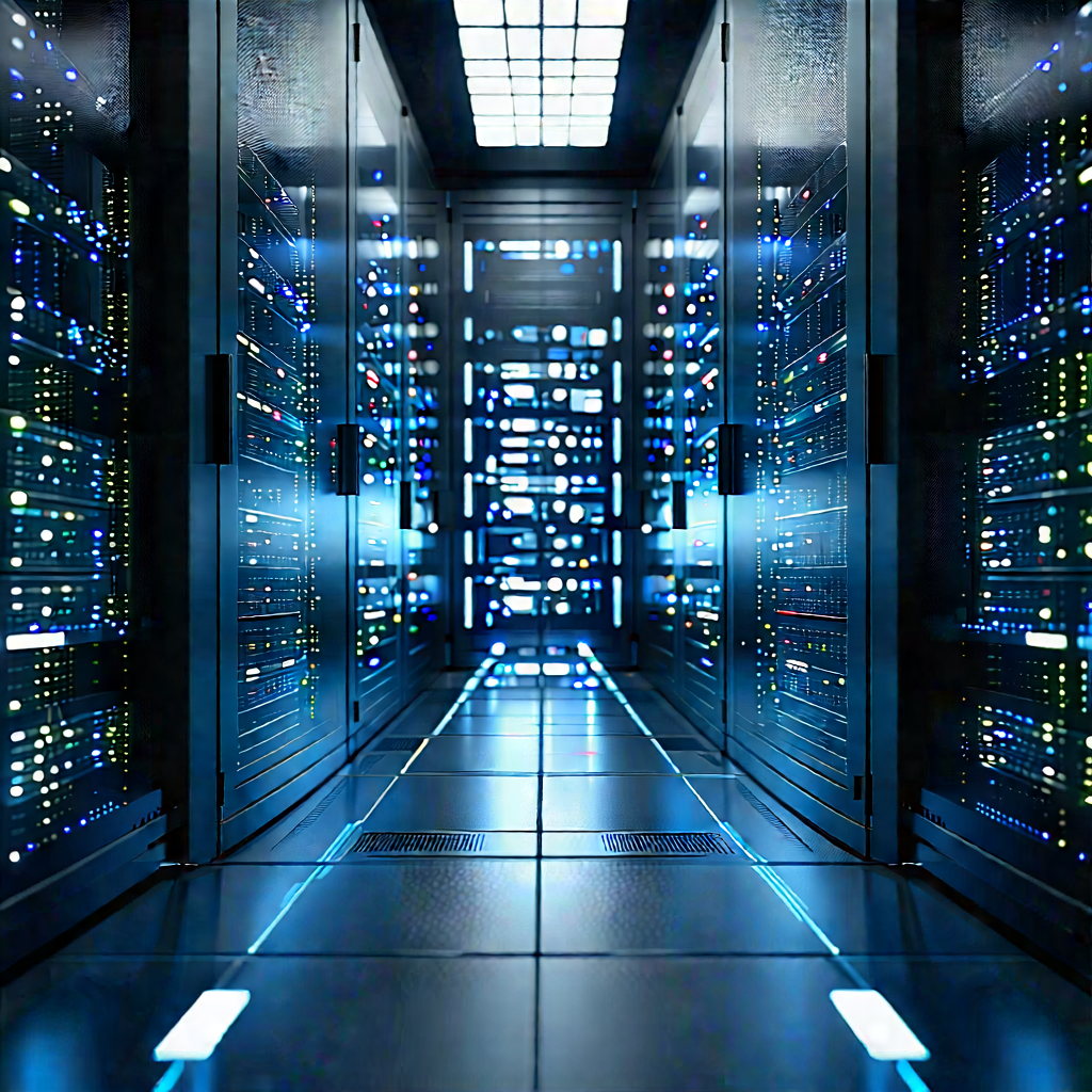 Server Rack With Data Streams With Image, There