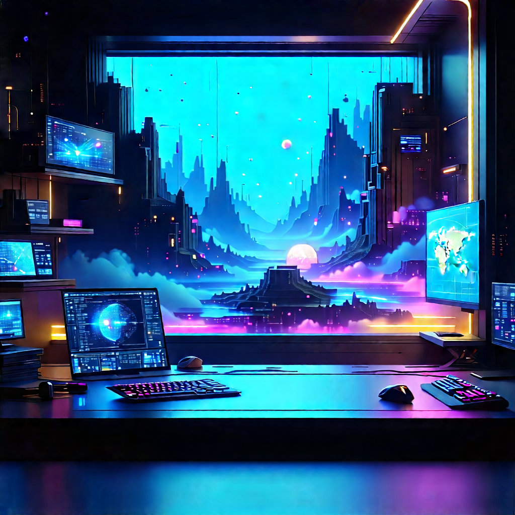 (futuristic:1.31) Digital Workspace With Image, There