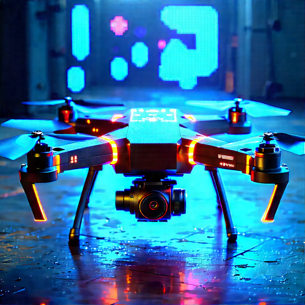Drone With Glowing Screen With Small Drone