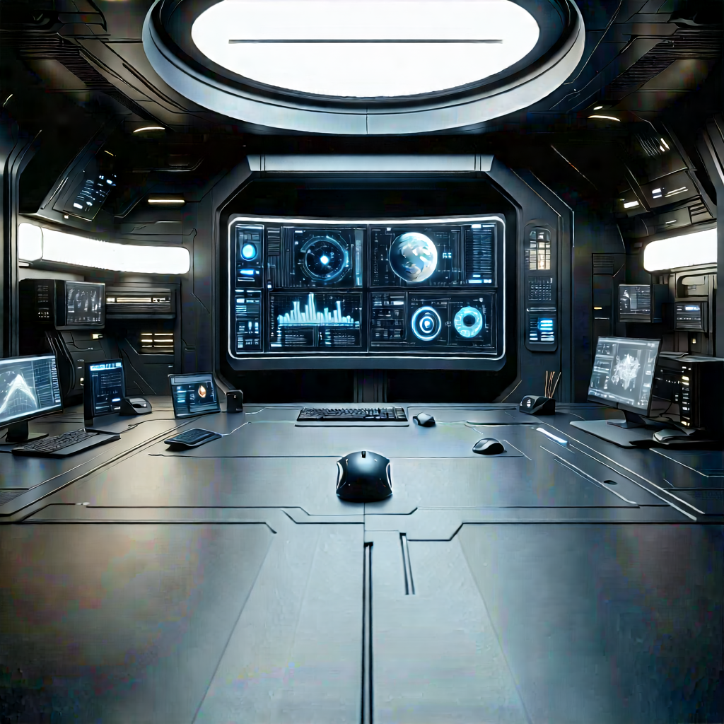 Futuristic Digital Workspace With Image, There