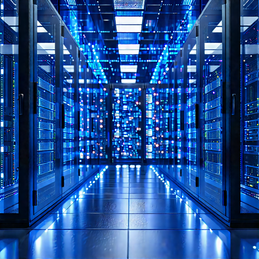 Server Rack With Holographic Projection With Image, There