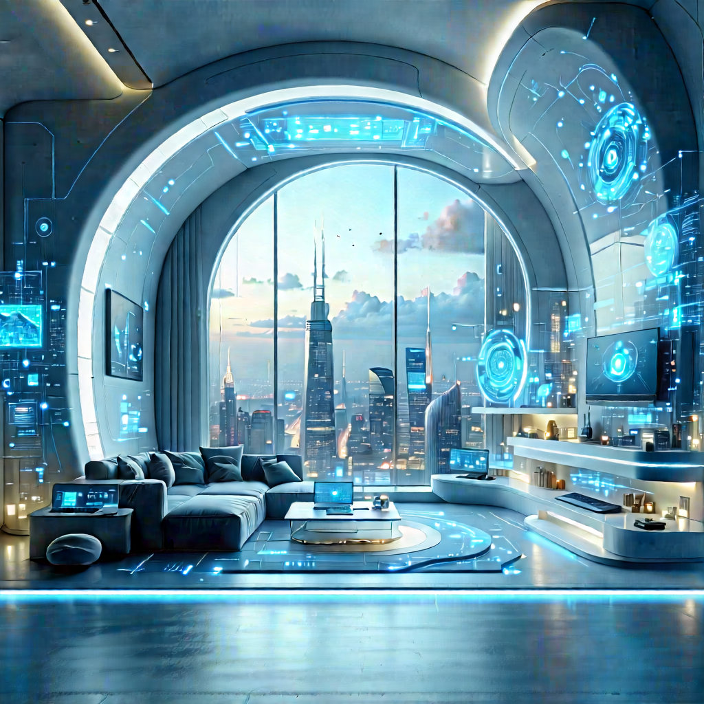 (futuristic:1.37) Smart Home With Futuristic Living