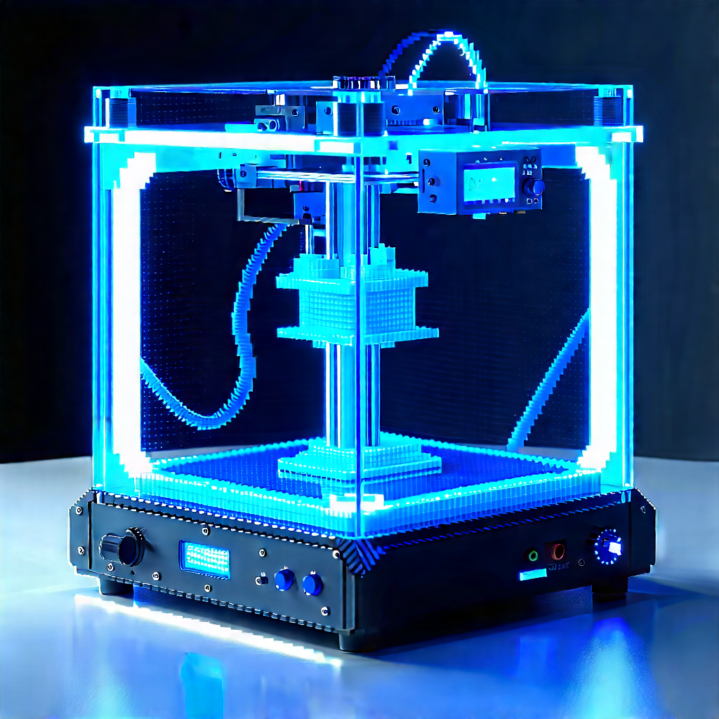 3d Printer With Neon Accents With Blue Printer
