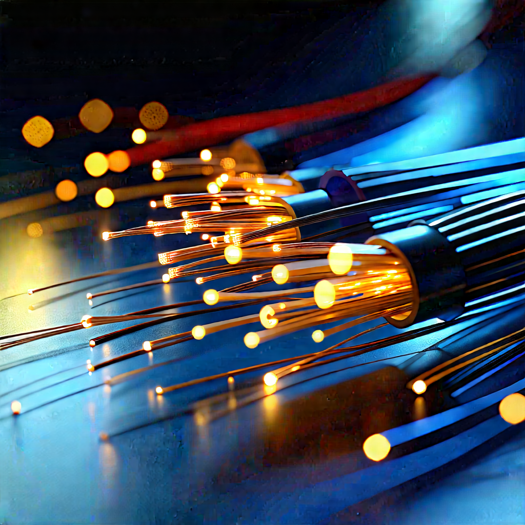 Close-up Of Fiber Optic Cables With Close-up Bunch