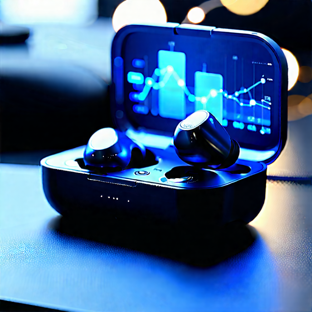 Wireless Earbuds With Data Visualization With Small Black