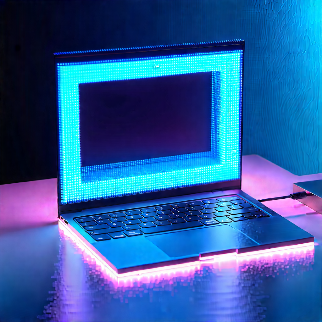Laptop with glowing screen