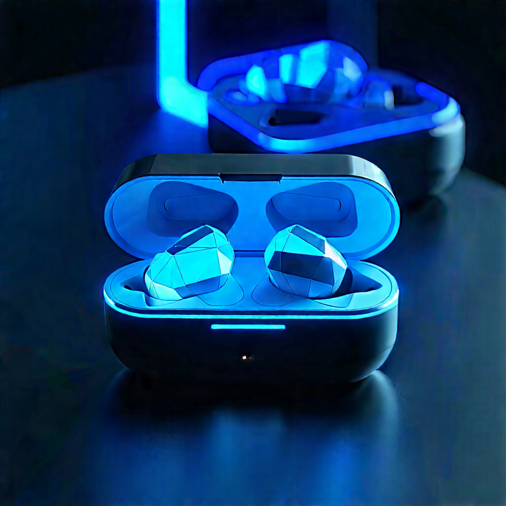 Wireless Earbuds With Glowing Screen With Pair Blue