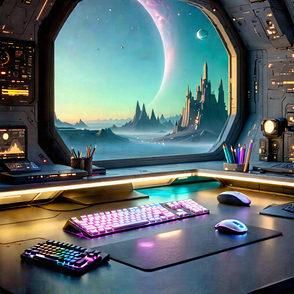 (futuristic:1.36) Digital Workspace With Image, There