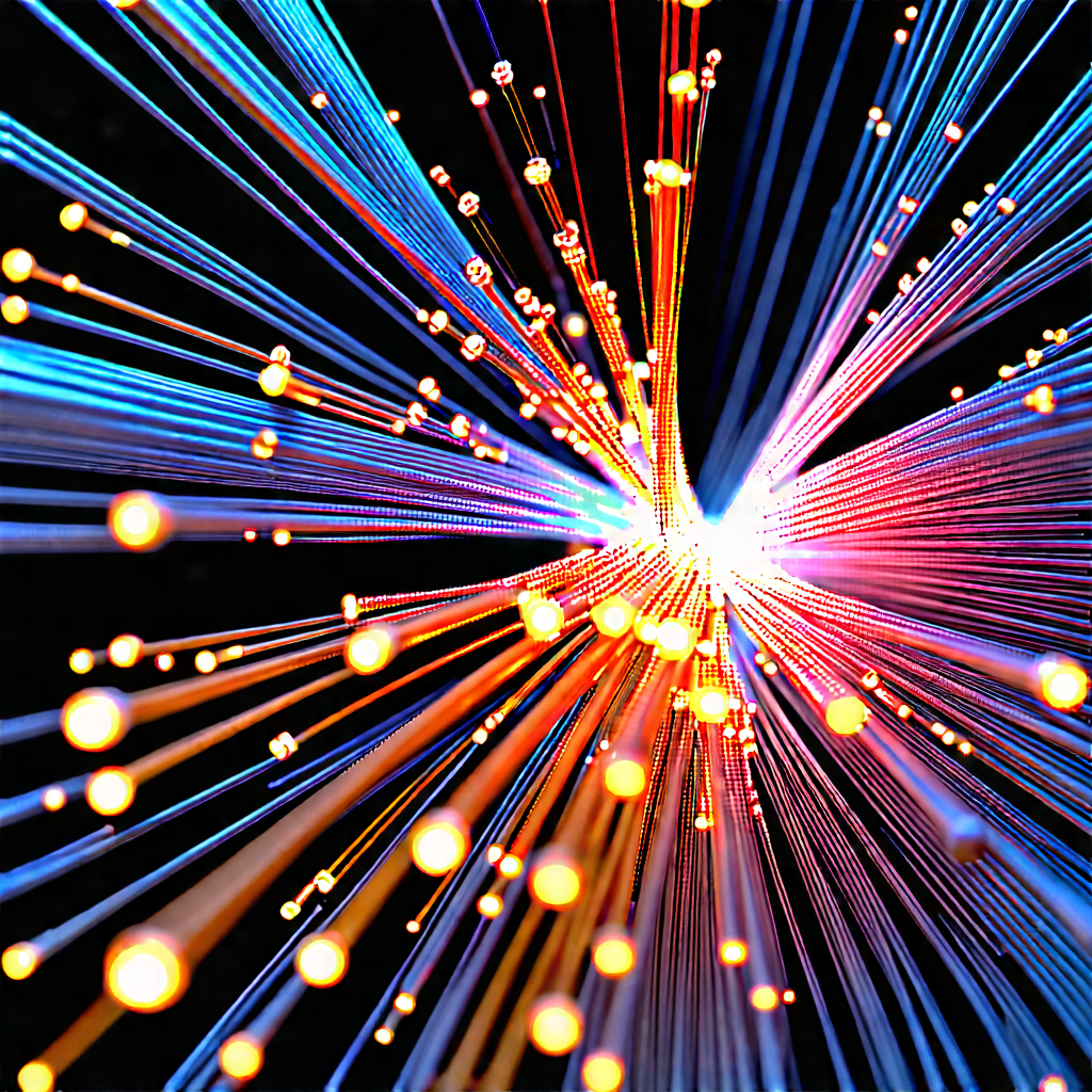 Close-up Of Fiber Optic Cables With Brightly Lit,
