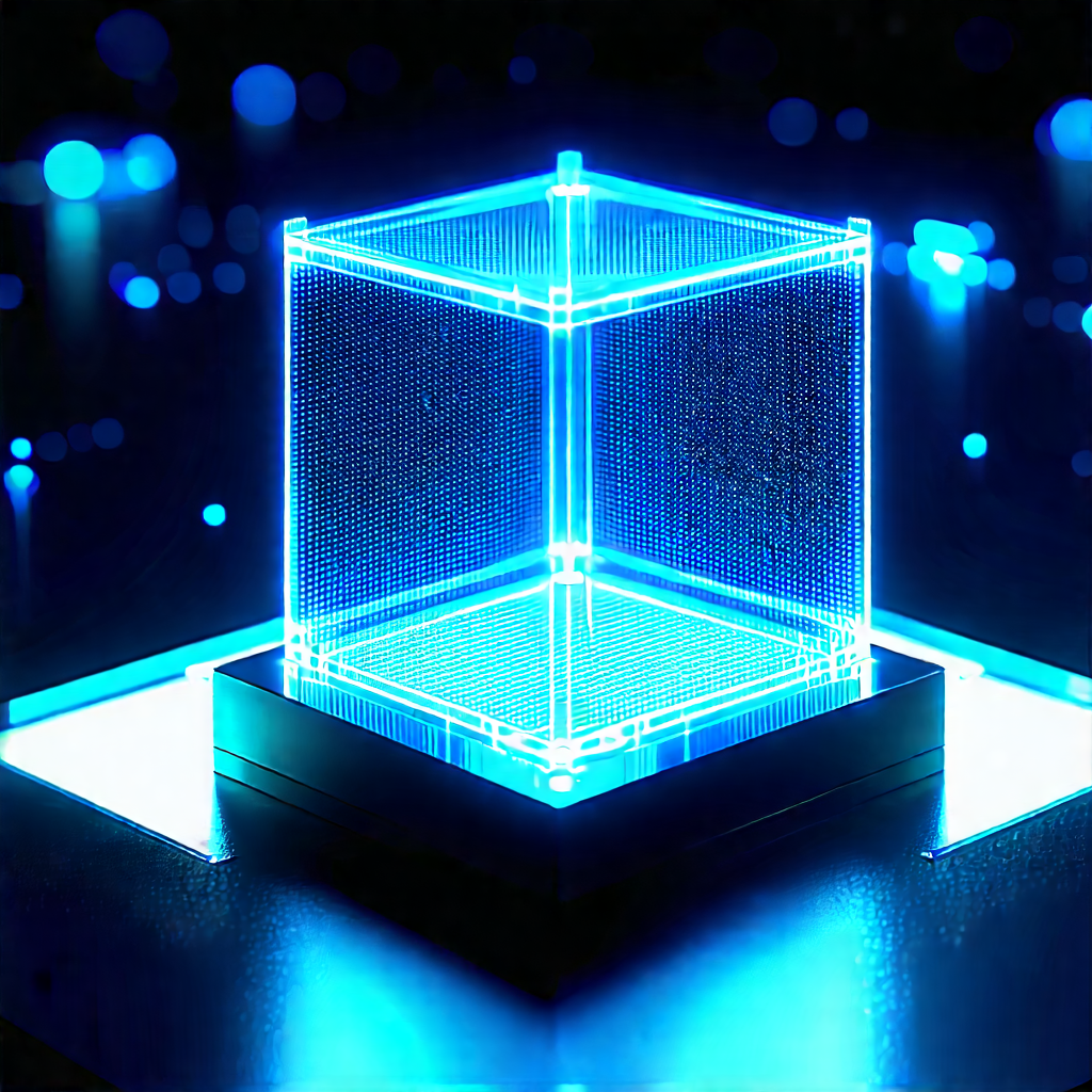 Quantum Computer With Blue Light Glow With Blue Square