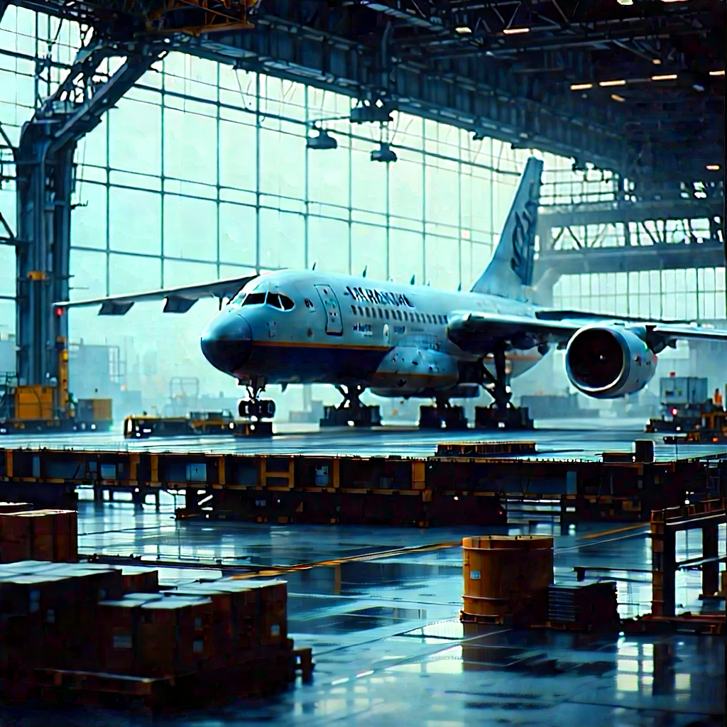 Aerospace Technology In Manufacturing Facility With Large Airplane