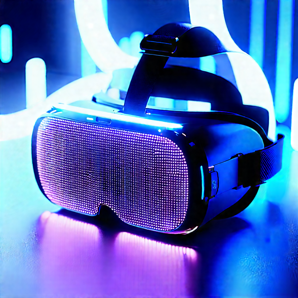 Vr Headset With Glowing Screen With Pair Purple
