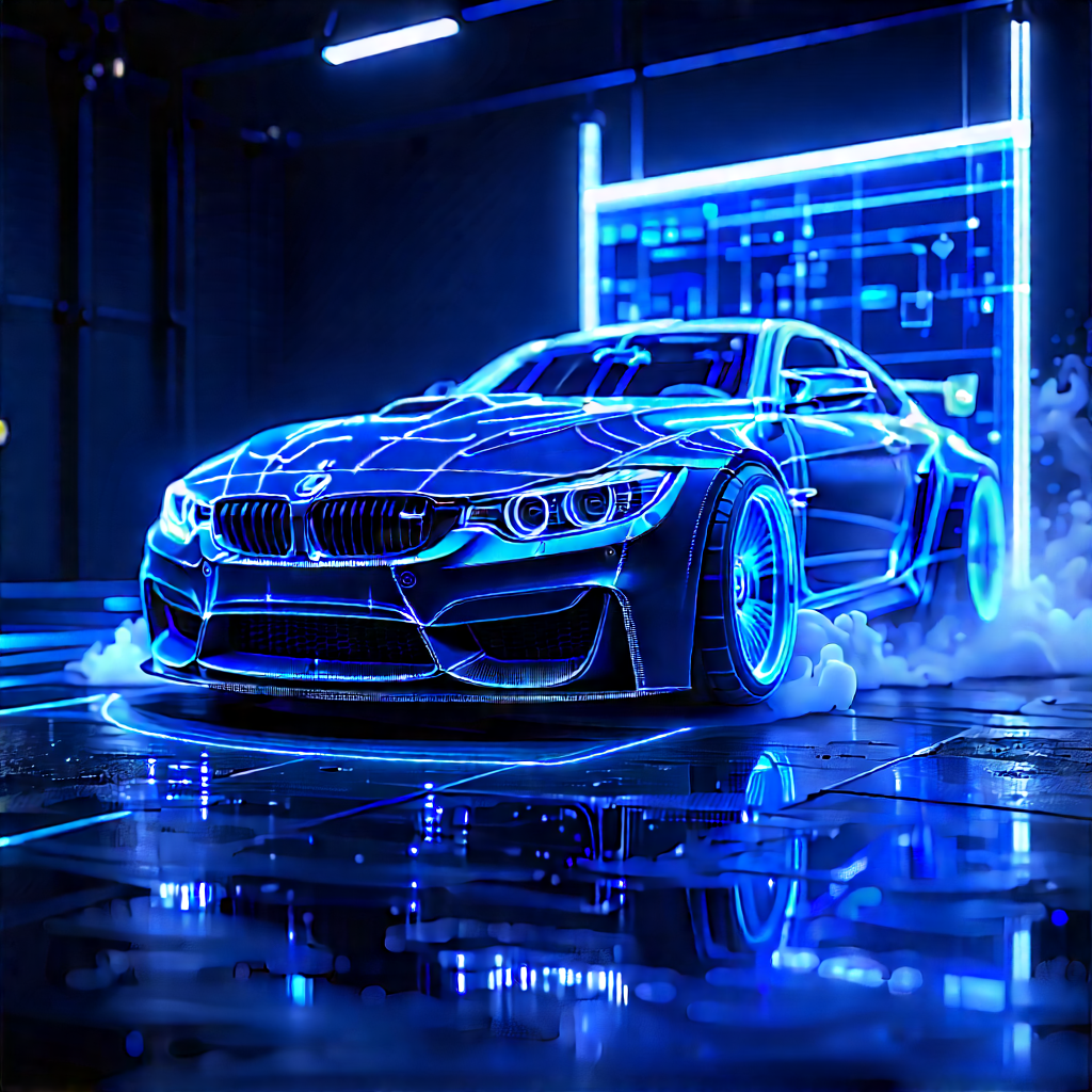 Automotive Technology In Tech Office With Blue Sports