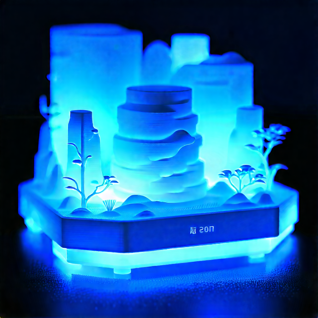 3d Printer With Blue Light Glow With Blue Light