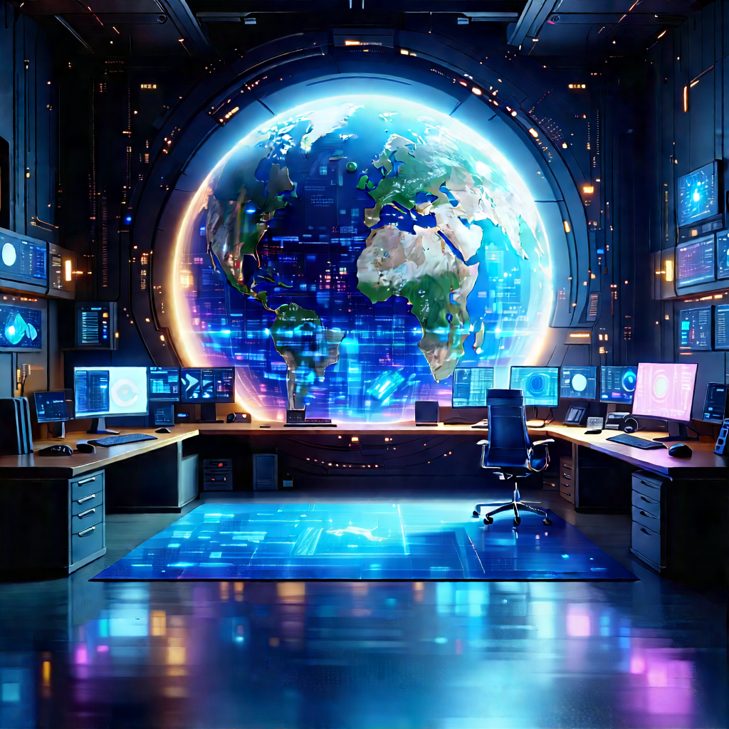 (futuristic:1.15) Digital Workspace With Image, There