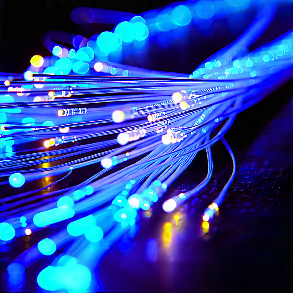 Close-up Of Fiber Optic Cables With Blue Light
