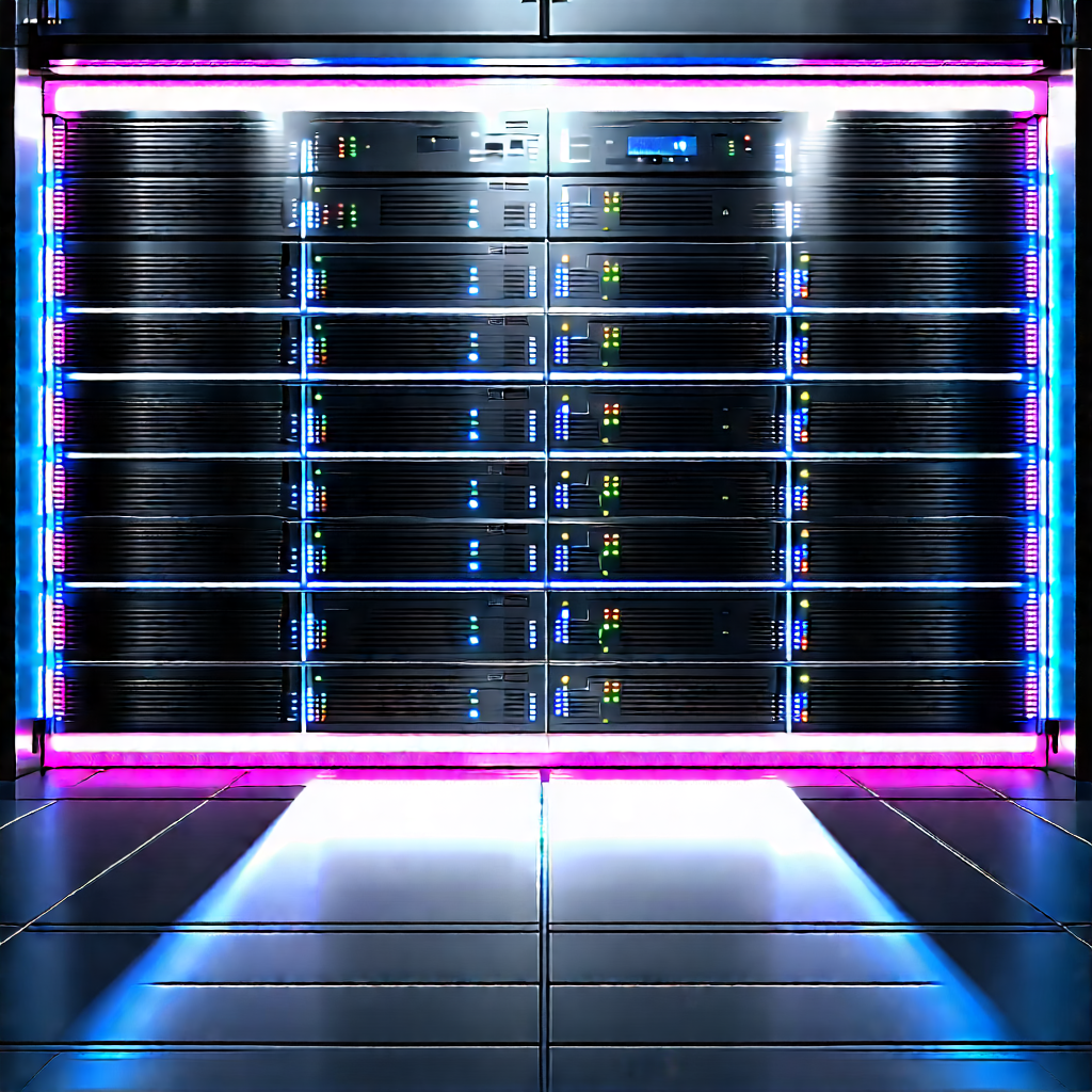 Server Rack With Holographic Projection With Image, There