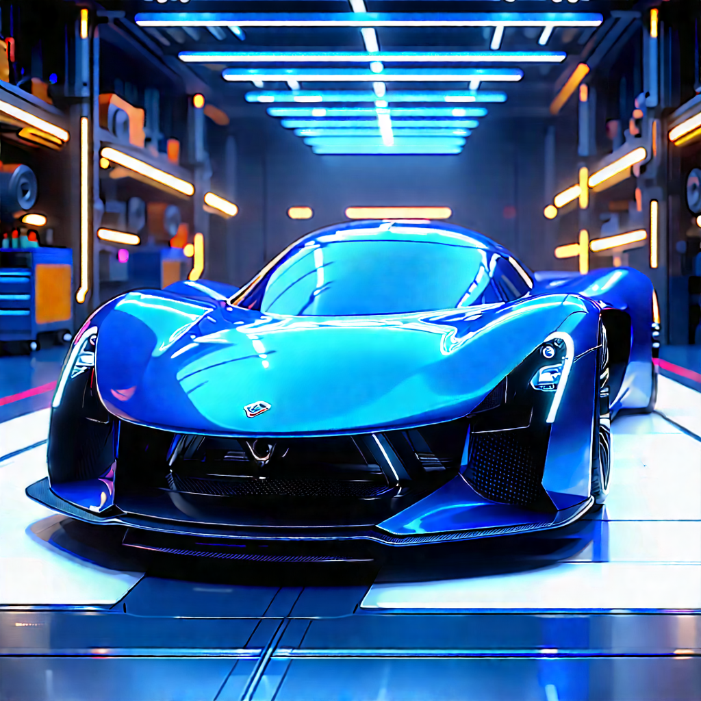 Automotive Technology In Manufacturing Facility With Blue Sports