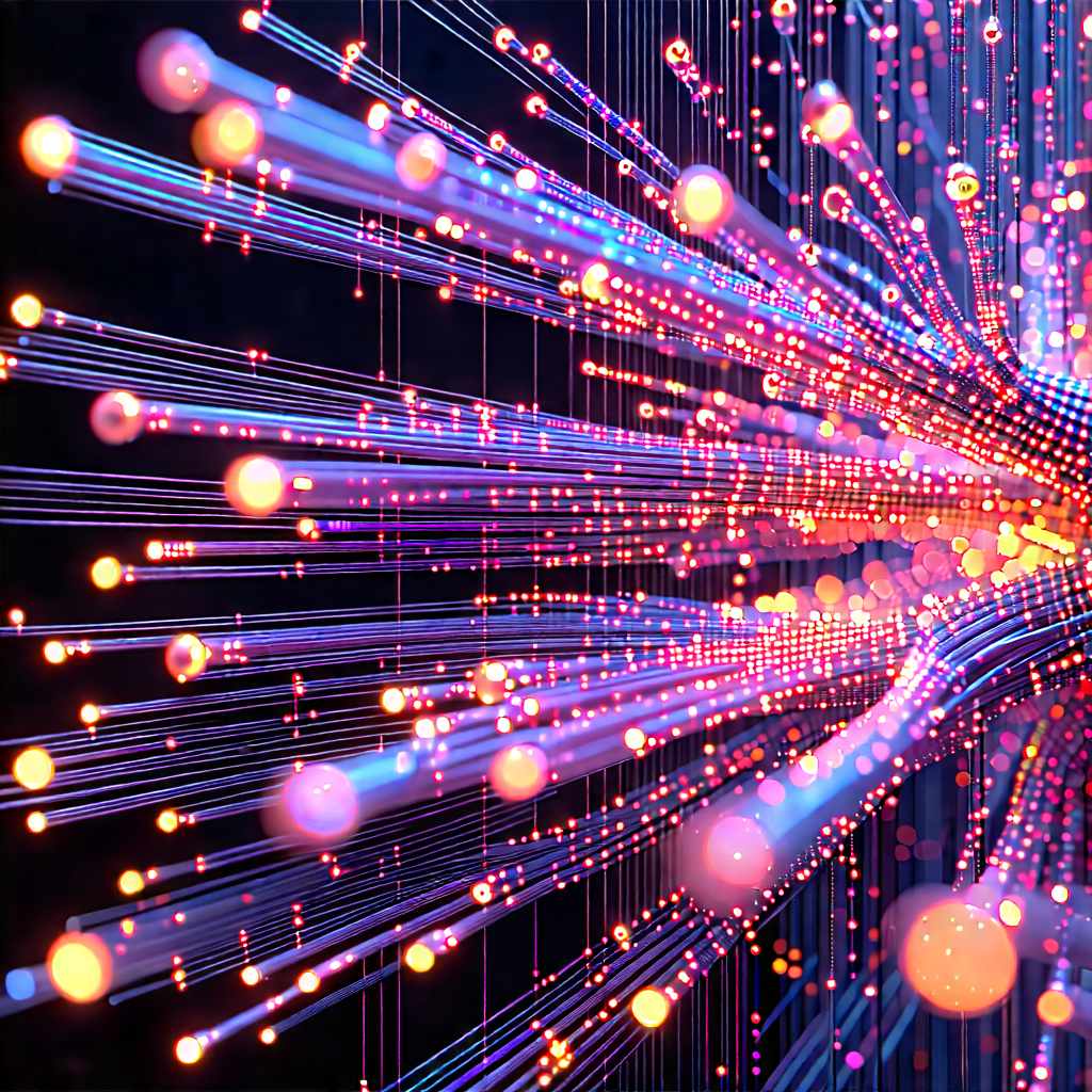 Close-up Of Fiber Optic Cables With Close-up Brightly