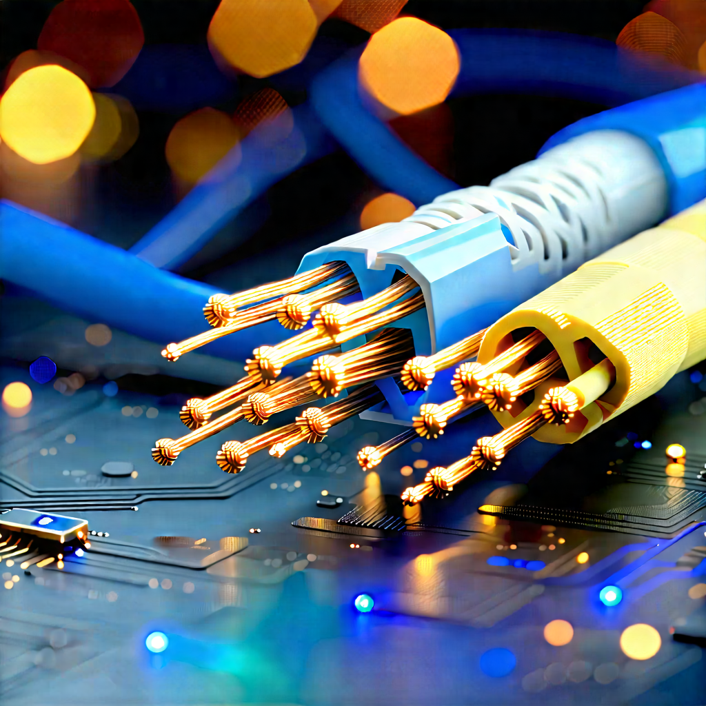 Close-up Of Fiber Optic Cables With Close-up Blue