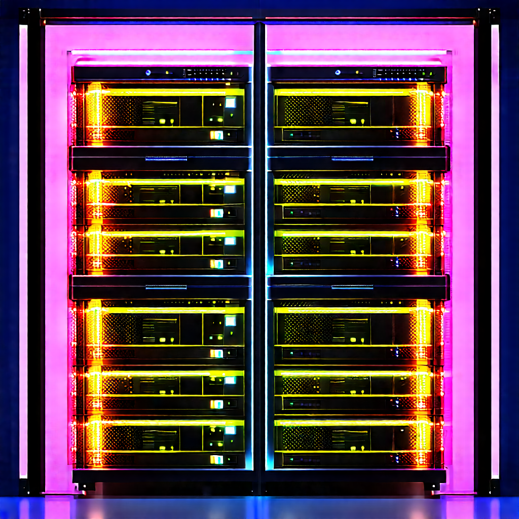 Server rack with neon accents