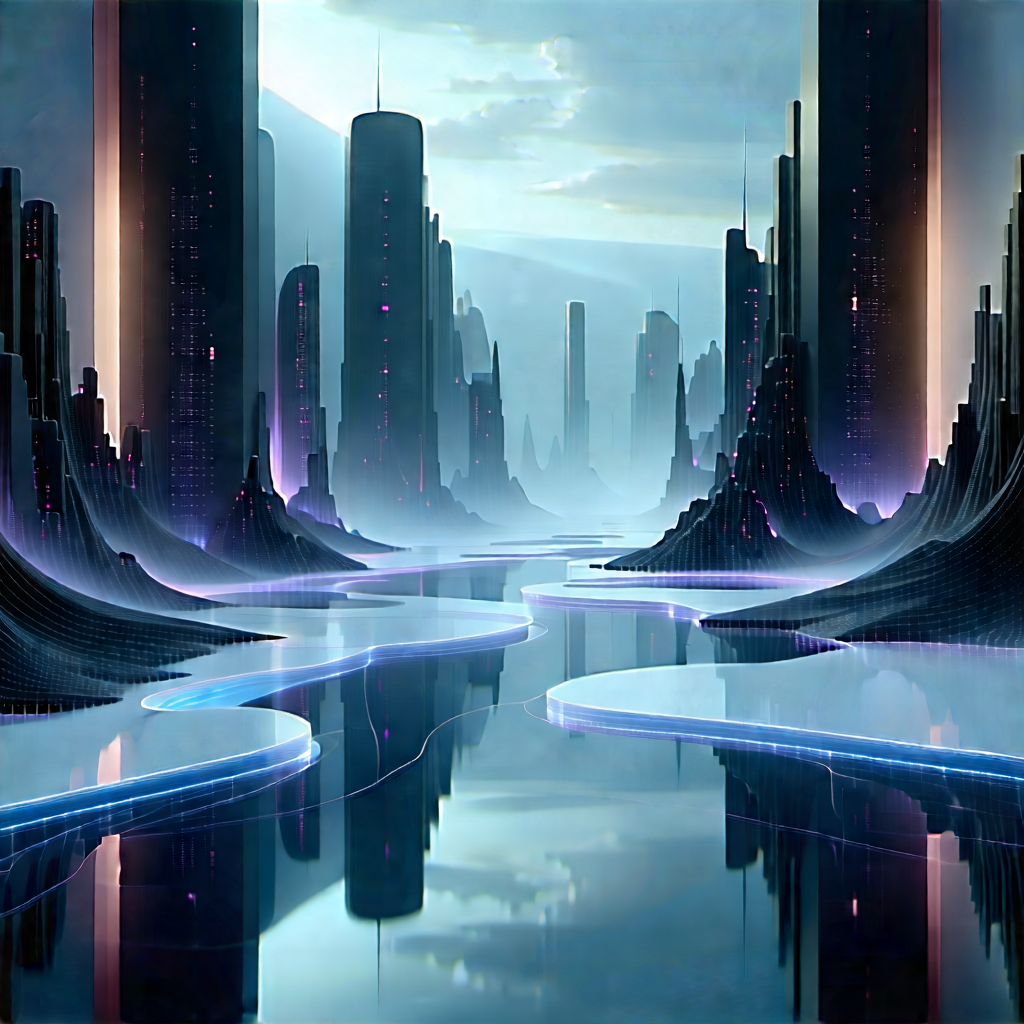 (futuristic:1.12) (digital:1.28) Workspace With Futuristic Scene,