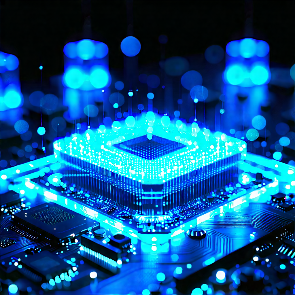 Quantum computer with blue light (glow:1.32)