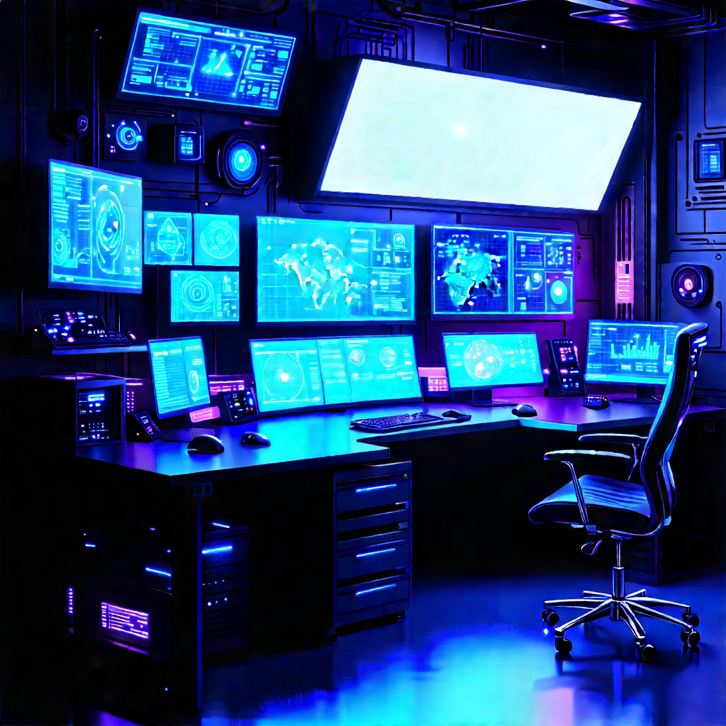 Futuristic (digital:1.32) Workspace With Image, There
