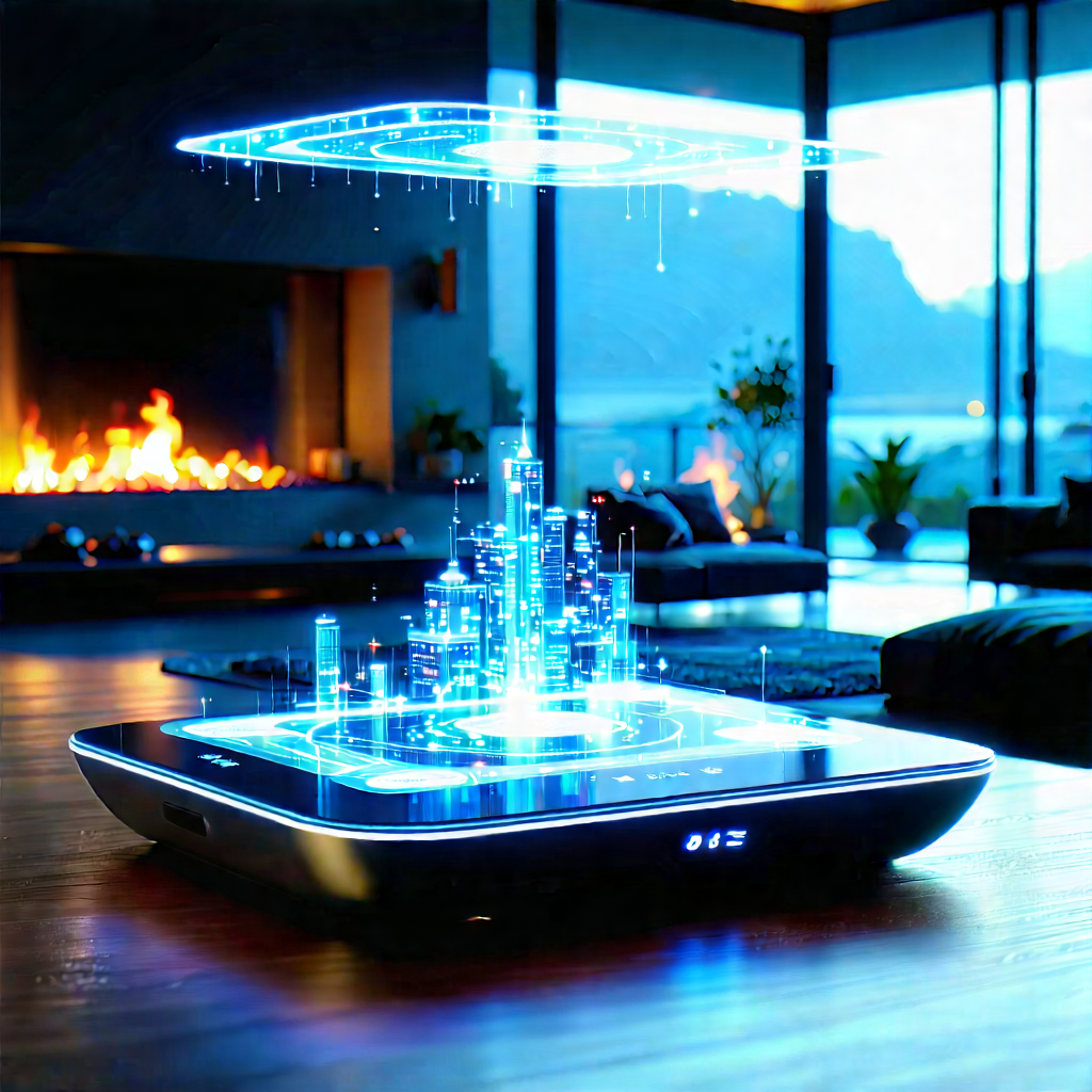 Smart Home Device With Holographic Display With Futuristic-looking Tablet