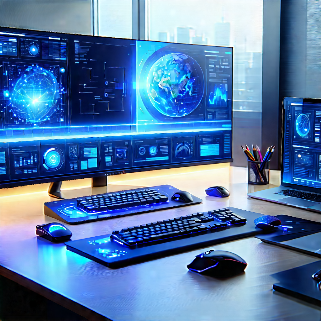 Futuristic Digital Workspace With Large Computer