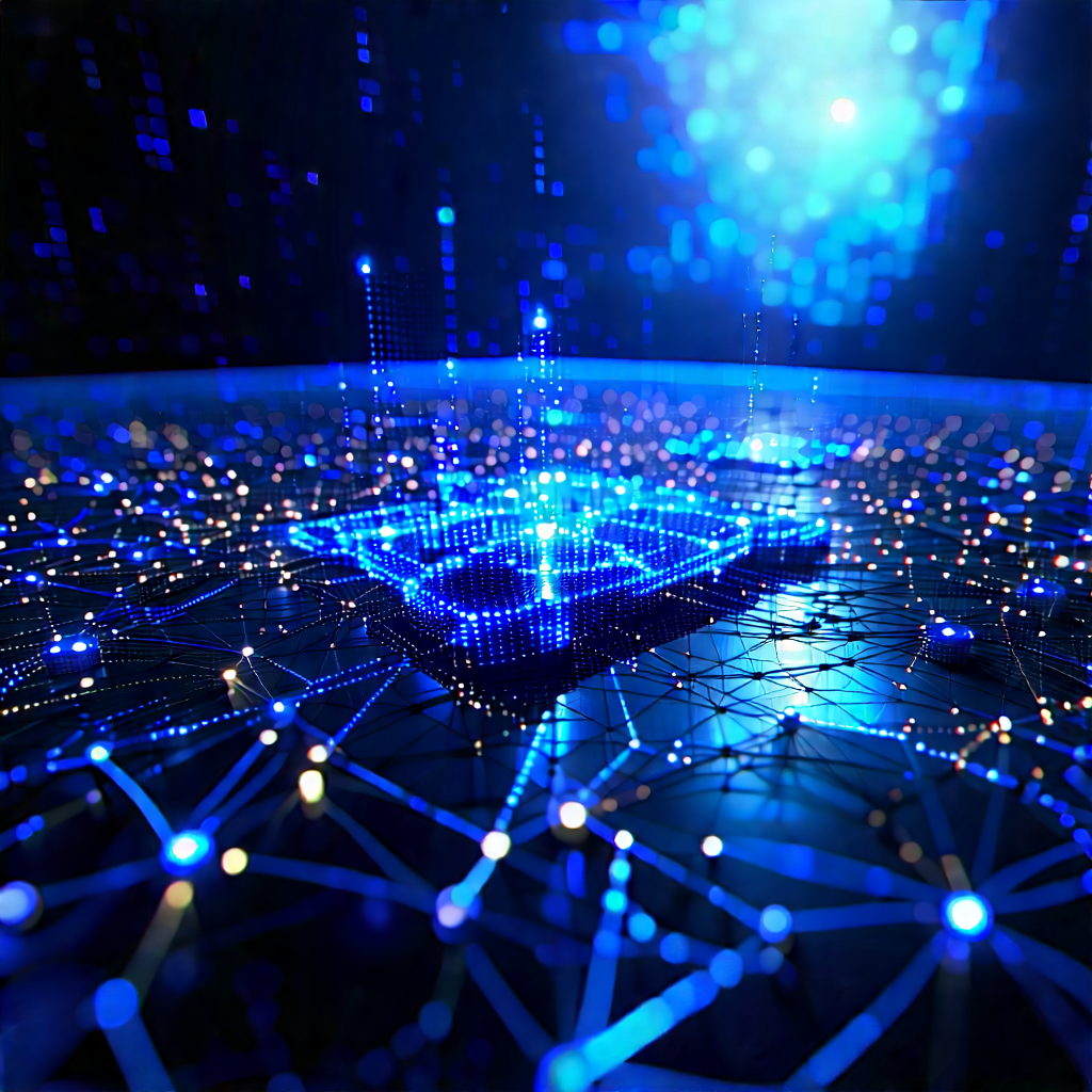 Blockchain Network Visualization With Blue Background