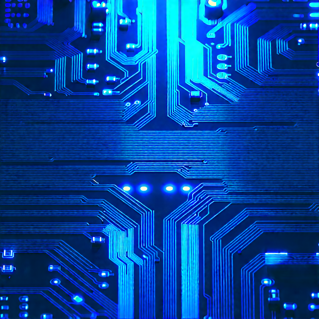 Circuit board with blue light glow