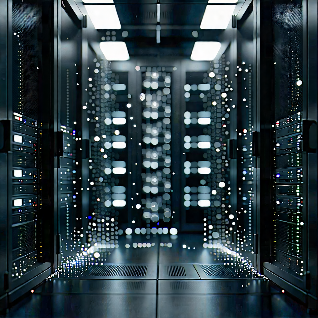 Server Rack With Digital Particles With Image, There