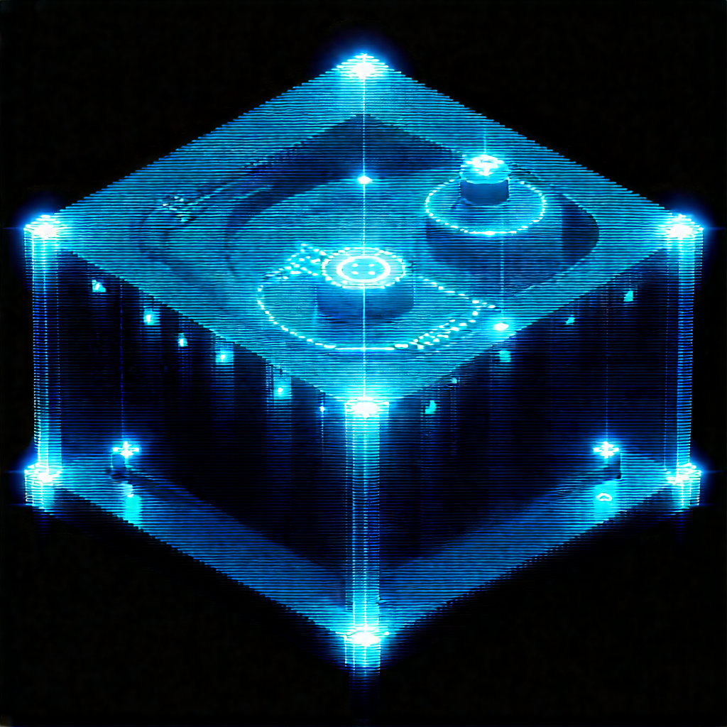 Blockchain Network Visualization With Blue, Three-dimensional