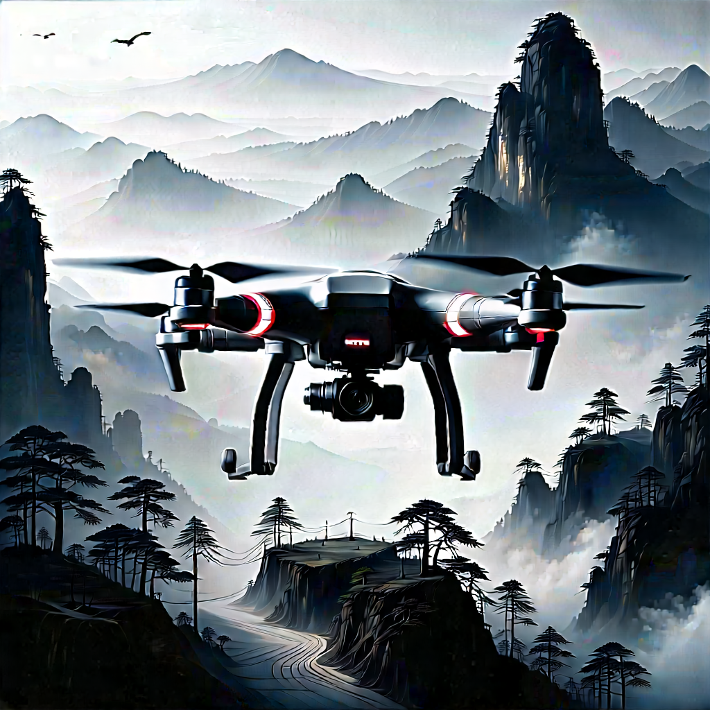 Drone With (digital:1.32) Artwork With Image, Black