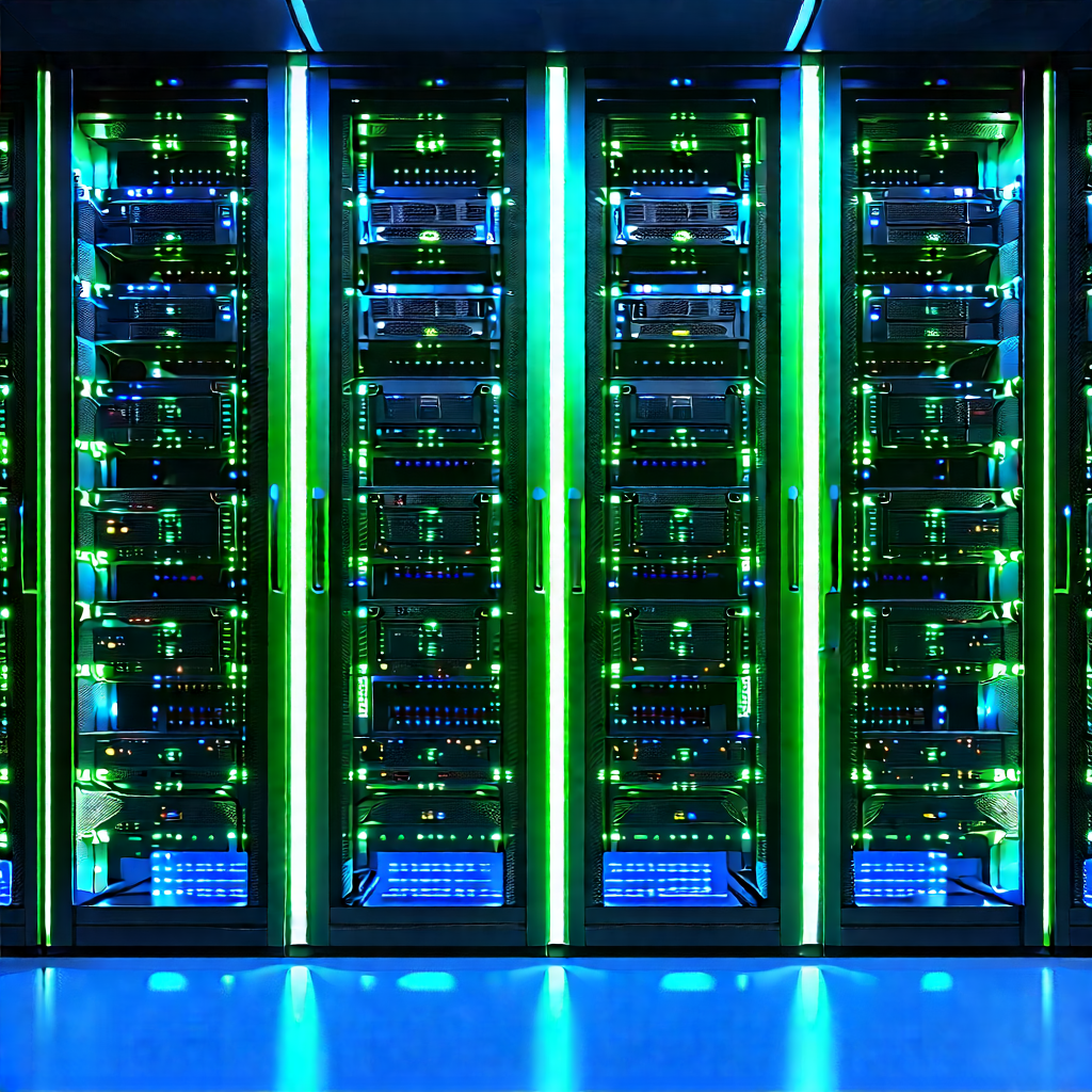 Server rack with blue light (glow:1.37)
