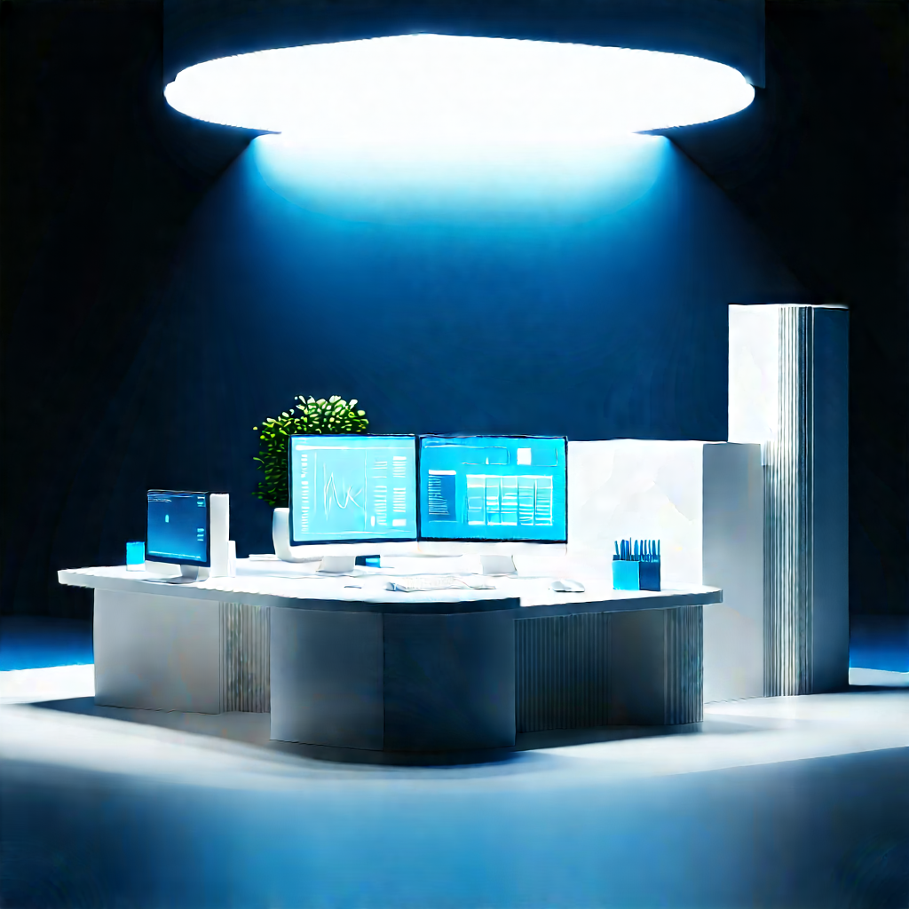 Futuristic Tech Startup Office With White Desk
