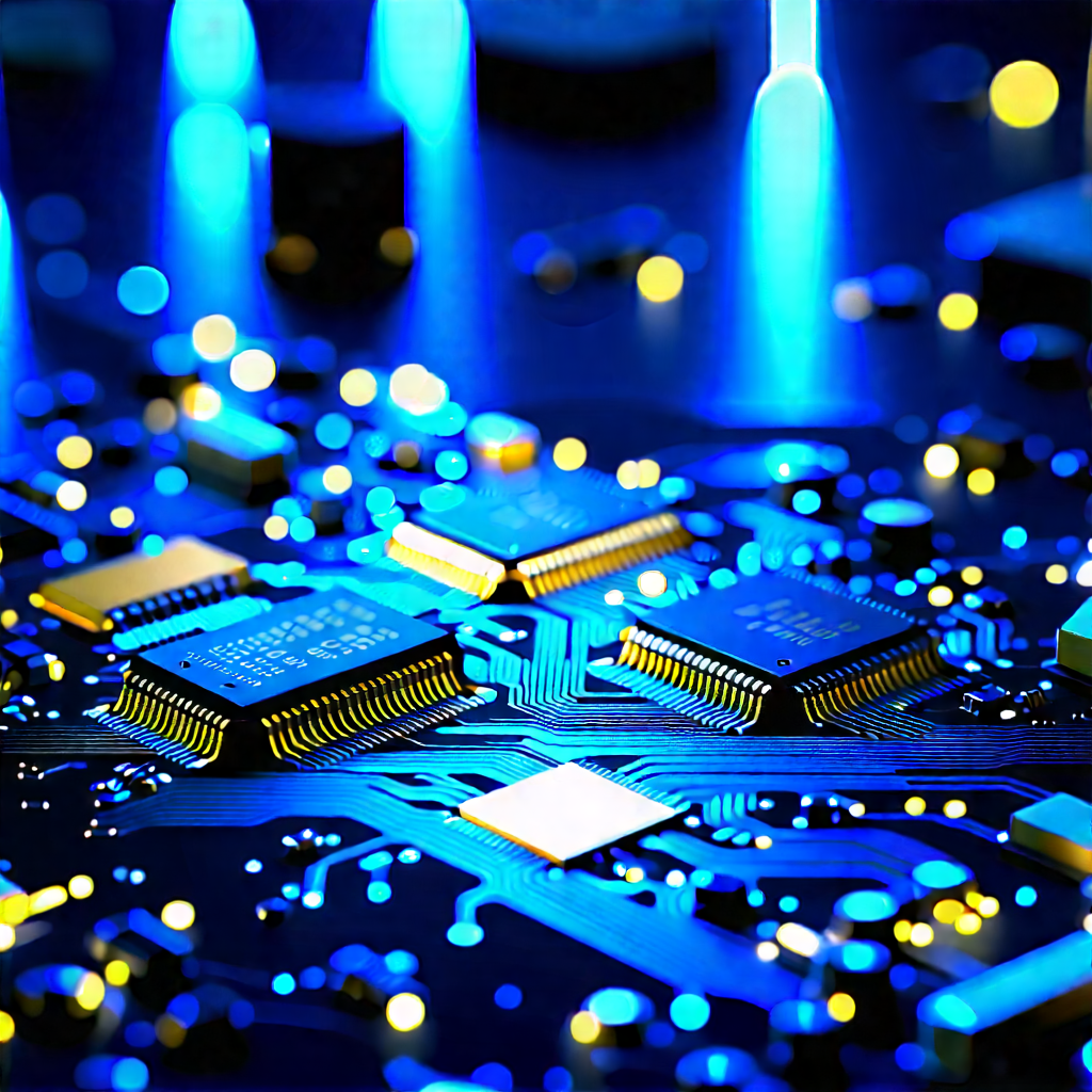 Circuit board with blue light (glow:1.43)