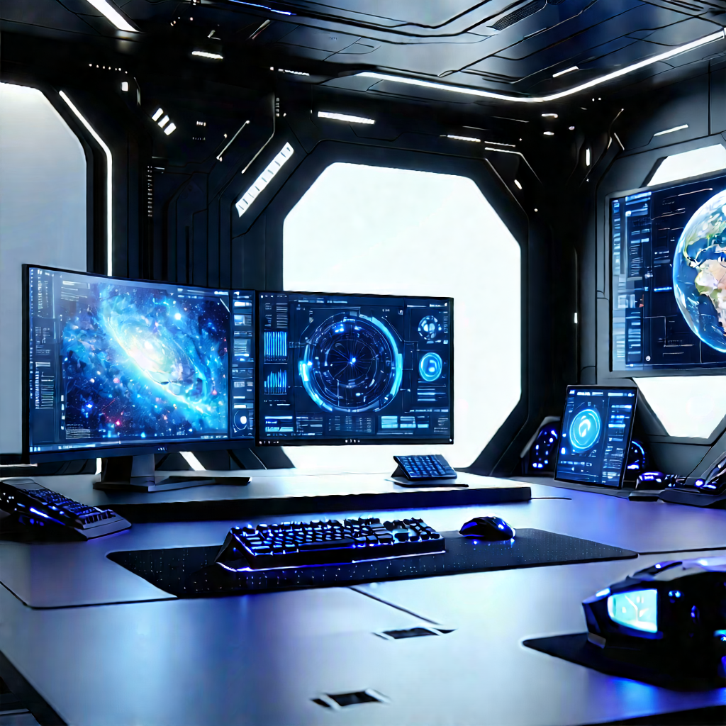 Futuristic Digital Workspace With Image, There