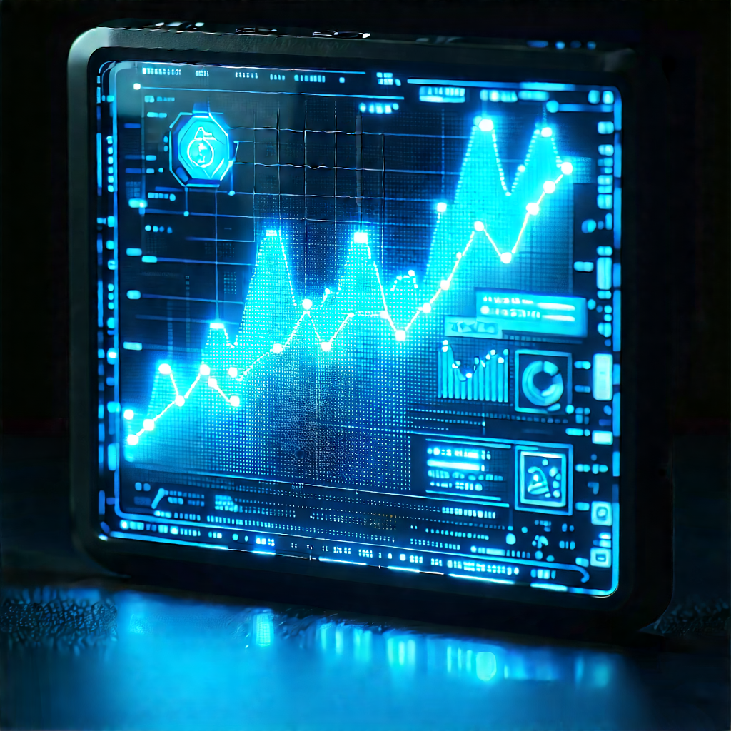 Financial Technology In Tech Office With Blue Computer