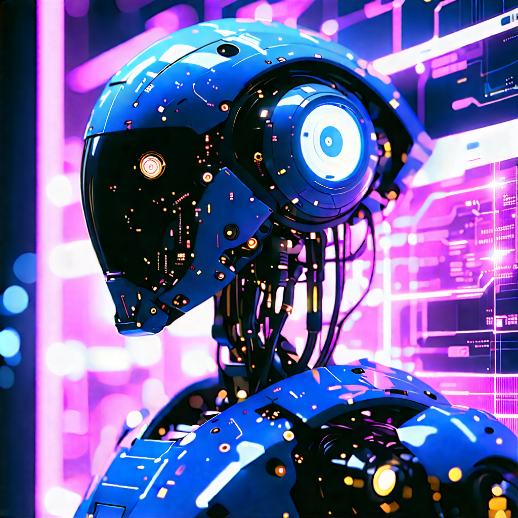 Robot With Holographic Projection With Futuristic Robot
