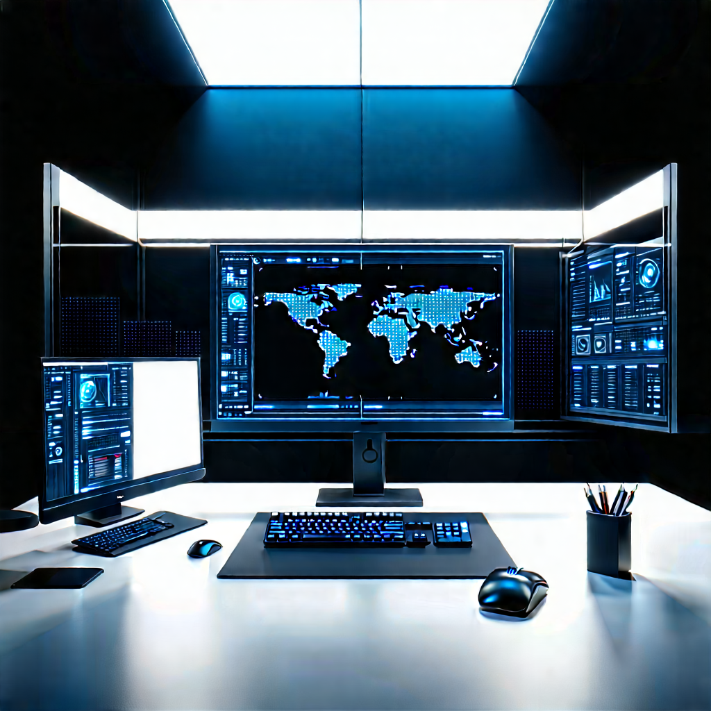 Futuristic (digital:1.42) Workspace With Image, There