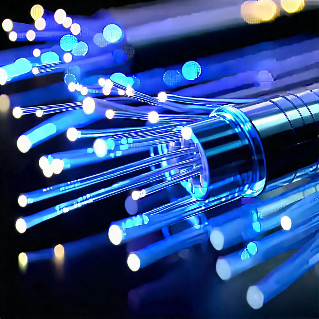 Close-up Of Fiber Optic Cables With Close-up Blue